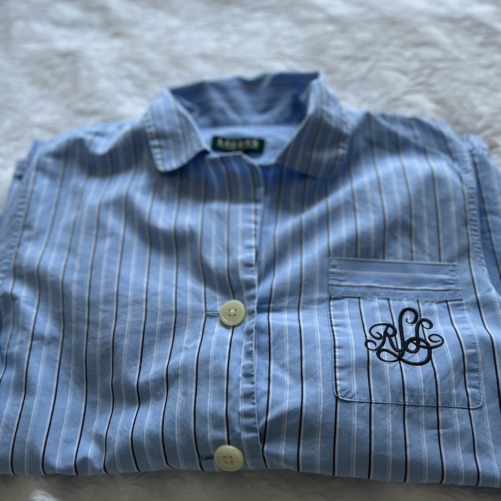 Ralph Lauren Light Blue Striped Button down Large comfy cotton Pajamas (unisex).